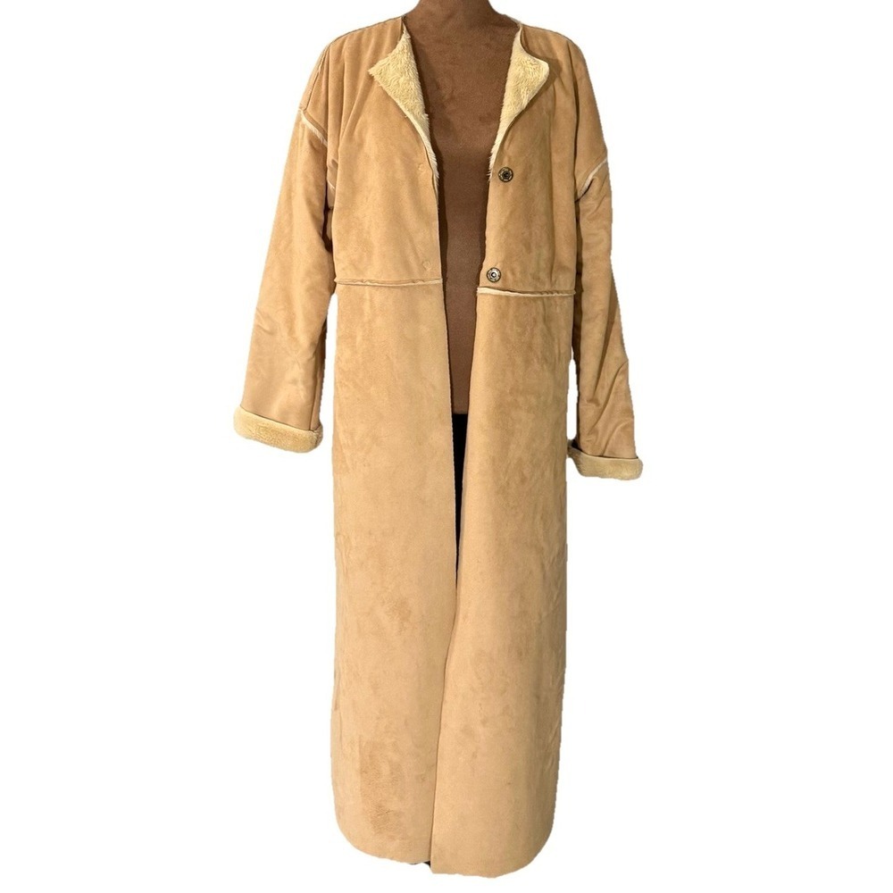 Banana Republic Long Coat Womens M Faux Suede Sherpa Western Made In Italy